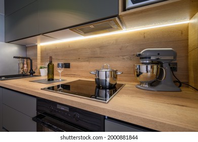 Modern large luxury dark gray kitchen furniture