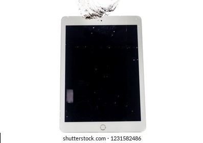 Modern Large Tablet Under Water, Bad Day, Not Photoshop