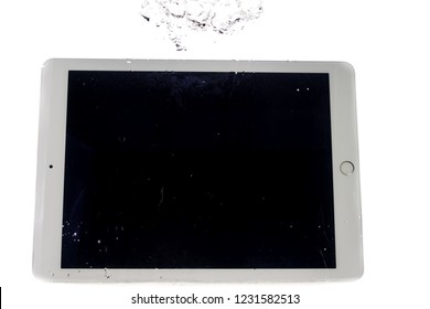 Modern Large Tablet Under Water, Bad Day, Not Photoshop