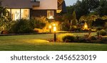 Modern LED Garden Light Posts. Residential Backyard Garden Lighting Systems.