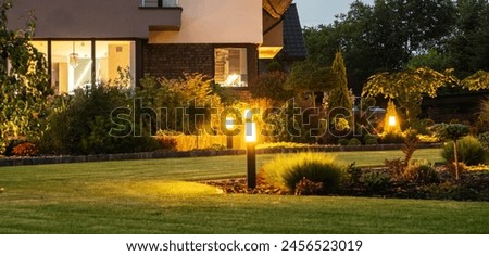 Modern LED Garden Light Posts. Residential Backyard Garden Lighting Systems.