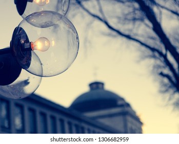 Modern Light Globs Outside Of Historic Boston Landmark