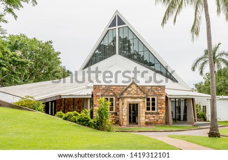 The modern lines of Christ Church Cathedral in Darwin, Australia, on a sunny day