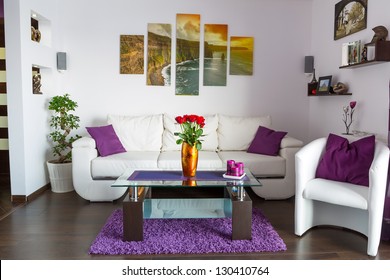 Modern living room interior with canvas on the wall. Photos on canvas are available in my gallery.