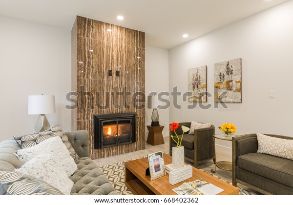 Modern Living Room Interior Gas Fireplace Stock Photo Edit Now