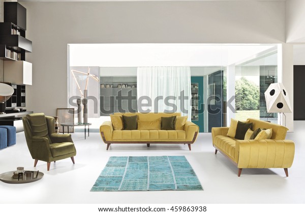 Modernes Wohnzimmer Luxus Sofa Inneneinrichtung Stockfoto Jetzt Bearbeiten