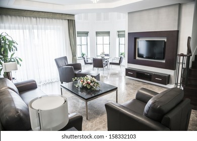 Modern living room with television