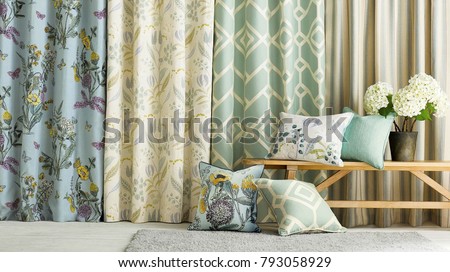 Modern living room. Room window with curtains