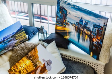 Modern lliving room interior with venice, italy, canvas on the wall 