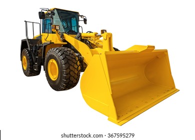 Modern Loader excavator construction machinery equipment with clipping path isolated on white background