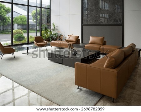 Modern lounge with brown leather sofas