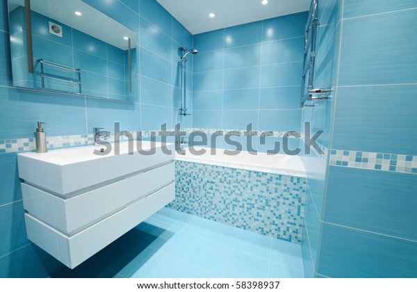 Modern Luxury Bathroom Blue Interior No Stock Photo (Edit Now) 58398937