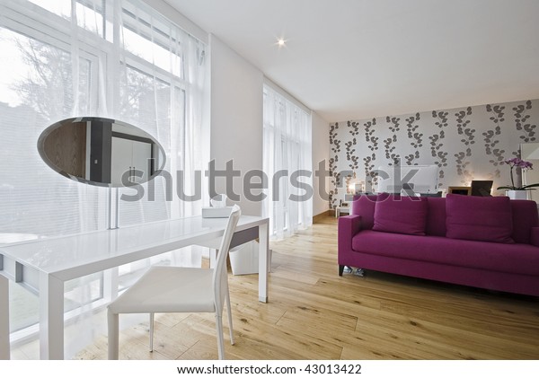 Modern Luxury Bedroom Purple Sofa Dressing Stock Photo Edit