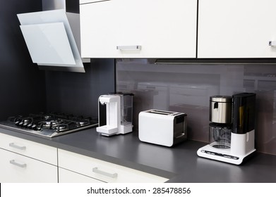 Modern luxury black and white kitchen in high tech style - Shutterstock ID 285478856