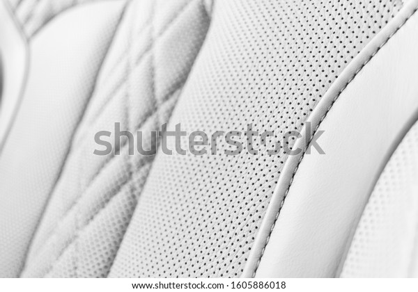 Modern Luxury Car White Leather Interior. Part Of Perforated Leather ...