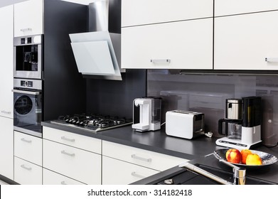 Modern luxury hi-tek black and white kitchen interior, clean design - Shutterstock ID 314182418