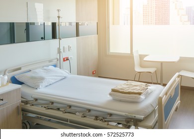 Modern Luxury Hospital Room With Bed And Medical Equipment