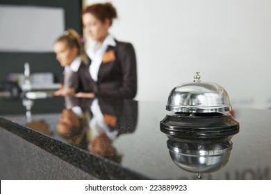 Modern luxury hotel reception counter desk with bell