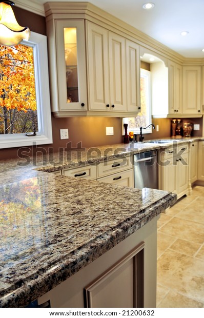 Modern Luxury Kitchen Interior Granite Countertop Transportation