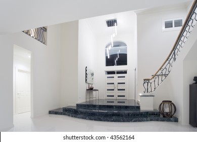 Modern Luxury Mansion Entrance With Marble Stairs