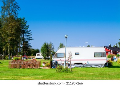 Modern Luxury Mobile Homes In A Caravan Park.