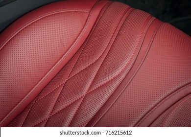 Modern Luxury Race Car Red Leather Interior, Sport Seats Details