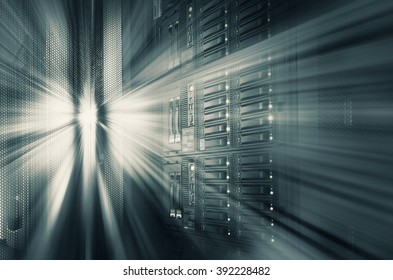 modern mainframe disk storage in the data center motion blur tone