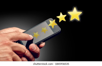 Modern Man Using Mobile Phone to Giving Feedback via the Internet. Five Star Rating, Positive Review. - Shutterstock ID 1845936535