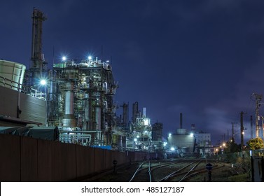 modern manufacturing industry and railway night view