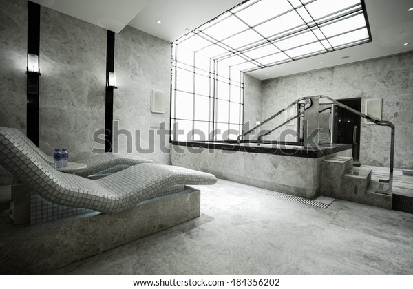 Modern Marble House Indoor Pool Sauna Royalty Free Stock Image