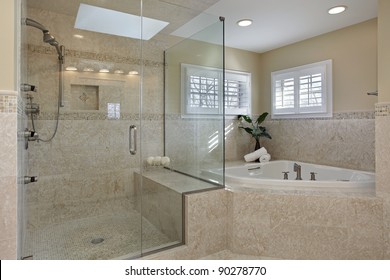 Modern Master Bath With Large Glass Shower
