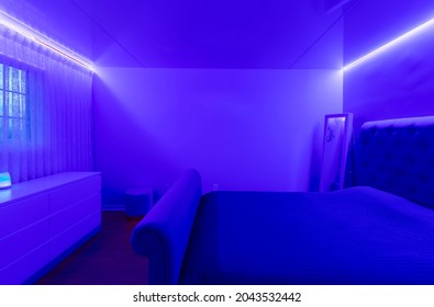 Modern Master Bedroom With Screech Celling And Led Light Design