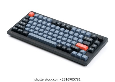 Modern mechanical keyboard for your computer. Gray keyboard with orange accent keys