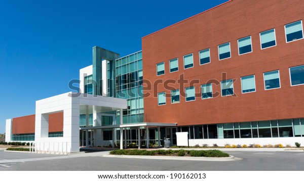 Modern medical\
center building exterior\
detail