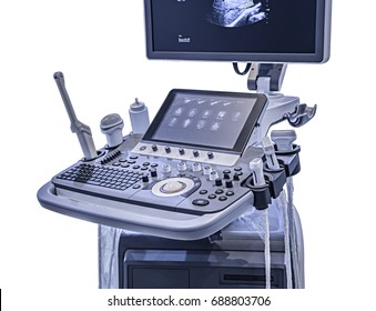 Modern medical equipment, ultrasound machine, sonograph, isolated on white background