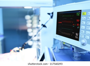 Modern Medical Monitor With ECG In The Clinic.