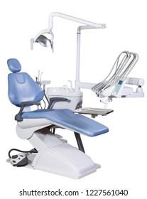 Modern Medical Special Equipment - Blue Dentist Chair Isolated On White Background