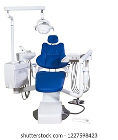 Modern Medical Special Equipment - Blue Dentist Chair Isolated On White Background