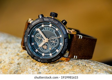 
Modern Mens Watch. Studio Shot Of Sports Wrist Watch As Product Photography