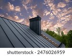 Modern metal chimney on the roof for ventilation