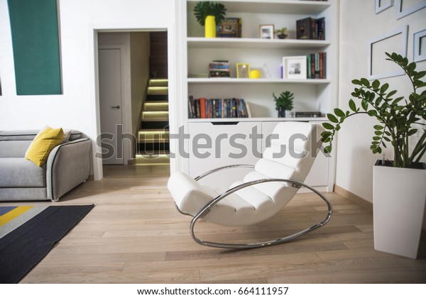 Modern Metal White Leather Rocking Chair Stock Image Download Now