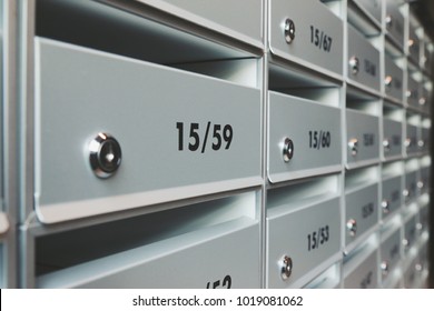 Modern Metallic Mail Box Mail Room In Share Common Area Space Of Condominium Apartment Flat Unit Mansion 