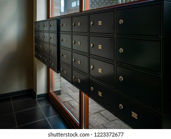 Modern Metallic Mail Box Mail Room In Share Common Area Space Of Condominium Apartment Flat Unit Mansion