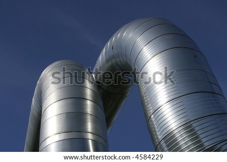 modern metallic ventilation ducts (double, ribbed)