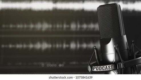 Modern Microphone. Audio Recording And Podcasting Concept