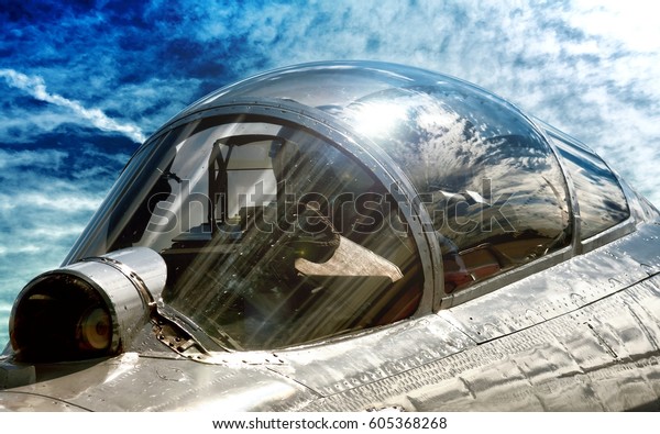 Modern Military Fighter Jet Aircraft Canopy Stock Photo