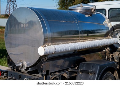 Modern Milk Tanker Truck On A Farm