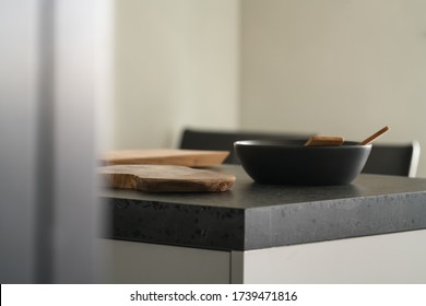 Modern Minimalistic Kitchen Interior With Concrete Terrazzo Countertop