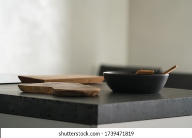 Modern Minimalistic Kitchen Interior With Concrete Terrazzo Countertop