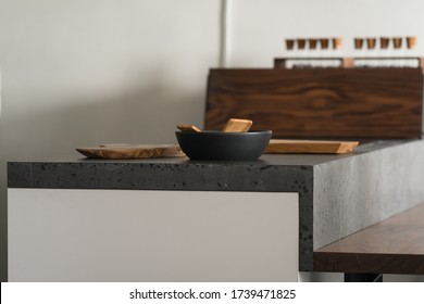 Modern Minimalistic Kitchen Interior With Concrete Terrazzo Countertop